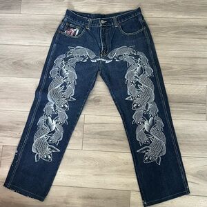 Vintage MUKA Koi Fish Denim Baggy Fit Jeans (34)